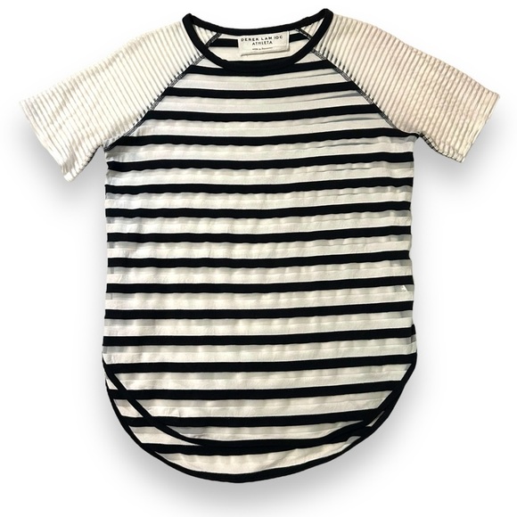 DEREK LAM | 10C Athleta Mesh Striped Raglan Tee Black White Short Sleeve Small - Picture 3 of 8